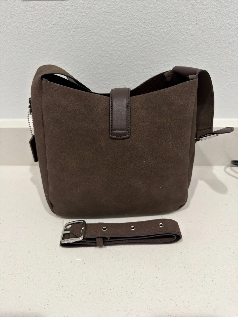 Coach Brown Suede Messenger Bag with Adjustable Strap